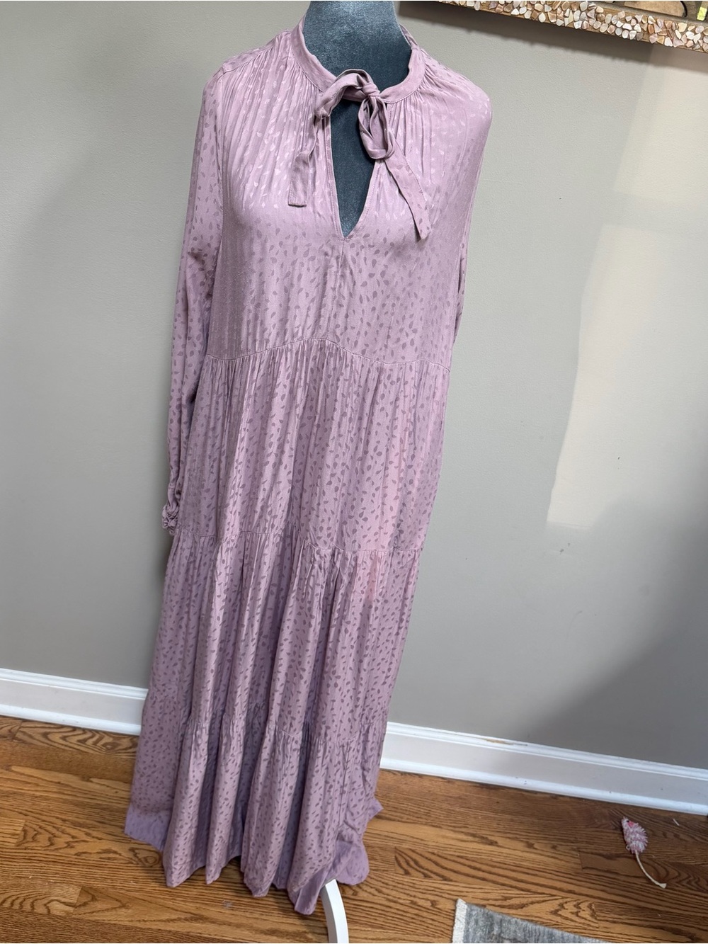Maeve Anthropologie Dress Large Purple Wendy Tiered Maxi Long Sleeve Cottagecore